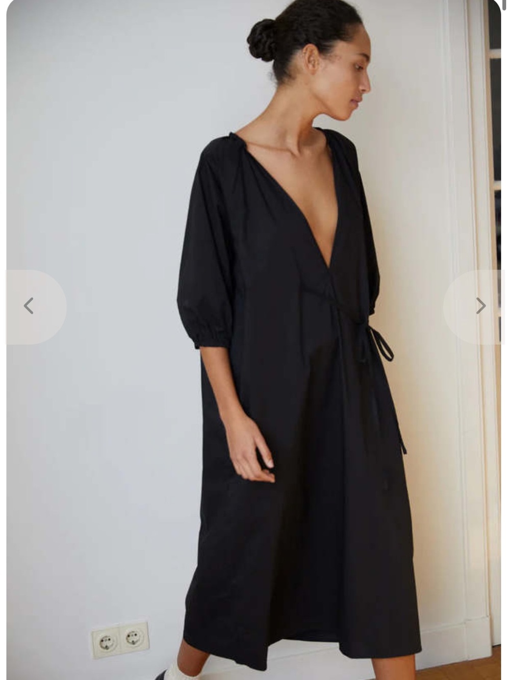 Deiji studios - Black Wrap Midi Dress with Tie Waist XS NWT